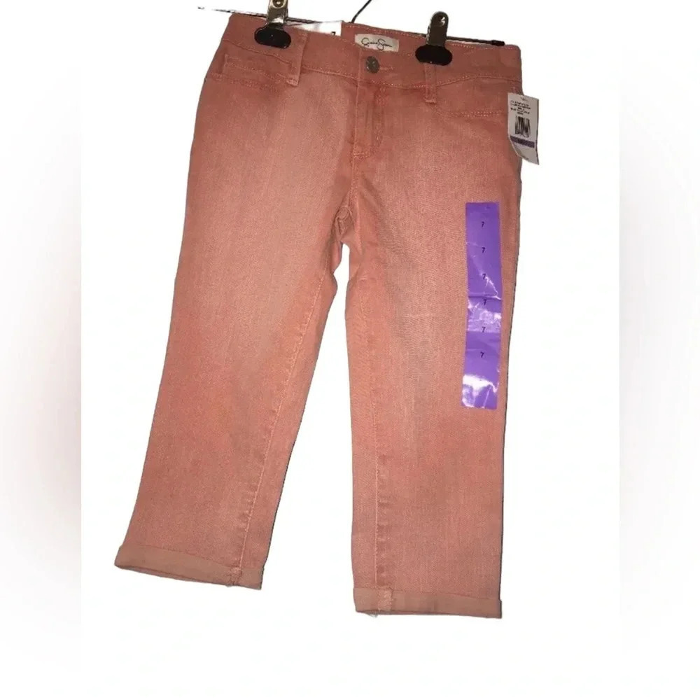 JESSICA SIMPSON ROLL CROPPED SKINNY DENIM JEANS PANTS SZ 7 Pink NWT